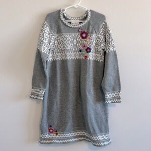 Hanna Anderson Floral Embroidered Fair Isle Styled Sweater Dress Size 8, 130 cm